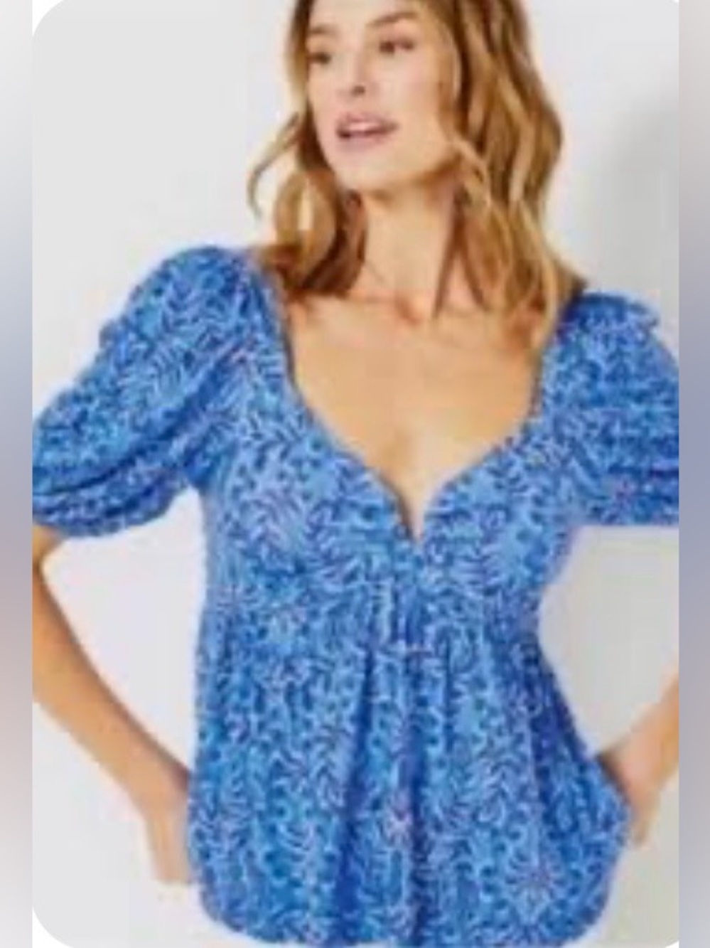 New Lilly Pulitzer "Floriana" Knit Top Abaco Blue Medium $108 Rt